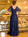 Radiant A-line V-Neck Short Sleeves Sequin Asymmetrical Tulle Mother of the Bride Dress