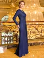 Resplendent Sheath V-Neck Long Sleeves Pleated Floor-Length Mother of the Bride Dress