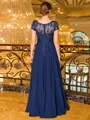 Impeccable A-line Scoop Short Sleeves Appliques Lace Floor-Length Chiffon Mother of the Bride Dress