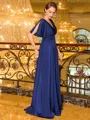 Gracious A-line V-Neck Short Sleeves Pleated Sweep Train Jersey Mother of the Bride Dress