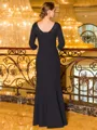 Stunning Sheath V-Neck 3/4 Sleeves Appliques Lace Floor-Length Stretch Crepe Corset Mother of the Bride Dress