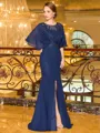 Charming Sheath Scoop 1/2 Sleeves Appliques Lace Floor-Length Chiffon Corset Mother of the Bride Dress