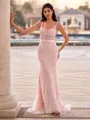 Pretty Sheath Straps Appliques Lace Sweep Train Tulle Corset Dress