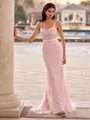 Pretty Sheath Straps Appliques Lace Sweep Train Tulle Corset Dress