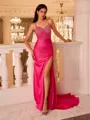 Delicate Sheath Spaghetti Straps Beading Court Train Corset Dress