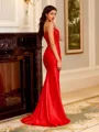 Striking Sheath V-Neck Appliques Lace Sweep Train Corset Dress