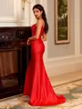 Striking Sheath V-Neck Appliques Lace Sweep Train Corset Dress