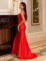 Striking Sheath V-Neck Appliques Lace Sweep Train Corset Dress