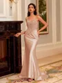 Striking Sheath V-Neck Appliques Lace Sweep Train Corset Dress