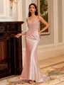 Striking Sheath V-Neck Appliques Lace Sweep Train Corset Dress