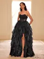 Unique A-line Straight Cascading Ruffles Floor-Length Corset Dress