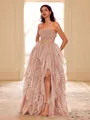 Unique A-line Straight Cascading Ruffles Floor-Length Corset Dress