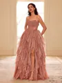 Unique A-line Straight Cascading Ruffles Floor-Length Corset Dress