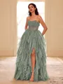 Unique A-line Straight Cascading Ruffles Floor-Length Corset Dress