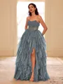 Unique A-line Straight Cascading Ruffles Floor-Length Corset Dress