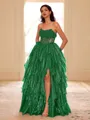 Unique A-line Straight Cascading Ruffles Floor-Length Corset Dress