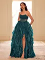 Unique A-line Straight Cascading Ruffles Floor-Length Corset Dress