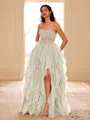 Unique A-line Straight Cascading Ruffles Floor-Length Corset Dress
