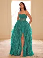 Unique A-line Straight Cascading Ruffles Floor-Length Corset Dress