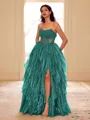 Unique A-line Straight Cascading Ruffles Floor-Length Corset Dress