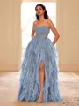 Unique A-line Straight Cascading Ruffles Floor-Length Corset Dress
