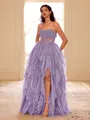 Unique A-line Straight Cascading Ruffles Floor-Length Corset Dress
