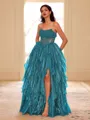 Unique A-line Straight Cascading Ruffles Floor-Length Corset Dress