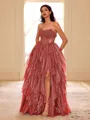 Unique A-line Straight Cascading Ruffles Floor-Length Corset Dress
