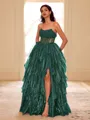 Unique A-line Straight Cascading Ruffles Floor-Length Corset Dress