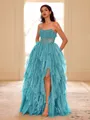 Unique A-line Straight Cascading Ruffles Floor-Length Corset Dress