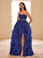 Unique A-line Straight Cascading Ruffles Floor-Length Corset Dress