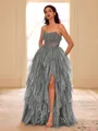 Unique A-line Straight Cascading Ruffles Floor-Length Corset Dress