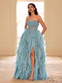 Unique A-line Straight Cascading Ruffles Floor-Length Corset Dress