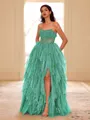 Unique A-line Straight Cascading Ruffles Floor-Length Corset Dress