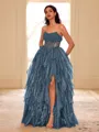 Unique A-line Straight Cascading Ruffles Floor-Length Corset Dress
