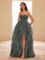 Unique A-line Straight Cascading Ruffles Floor-Length Corset Dress