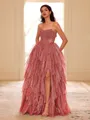 Unique A-line Straight Cascading Ruffles Floor-Length Corset Dress
