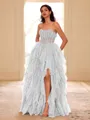 Unique A-line Straight Cascading Ruffles Floor-Length Corset Dress