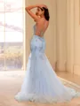 Chic Sheath Spaghetti Straps Appliques Lace Court Train Tulle Corset Dress