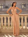 Hot Sheath V-Neck Pleated Floor-Length Dress