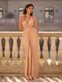 Hot Sheath V-Neck Pleated Floor-Length Dress