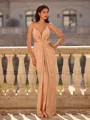 Hot Sheath V-Neck Pleated Floor-Length Dress