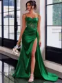Perfect Sheath Spaghetti Straps Appliques Lace Sweep Train Silk Like Satin Corset Dress
