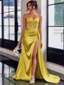 Perfect Sheath Spaghetti Straps Appliques Lace Sweep Train Silk Like Satin Corset Dress