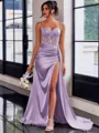 Perfect Sheath Spaghetti Straps Appliques Lace Sweep Train Silk Like Satin Corset Dress