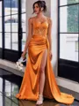 Perfect Sheath Spaghetti Straps Appliques Lace Sweep Train Silk Like Satin Corset Dress