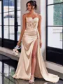 Perfect Sheath Spaghetti Straps Appliques Lace Sweep Train Silk Like Satin Corset Dress