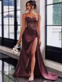 Perfect Sheath Spaghetti Straps Appliques Lace Sweep Train Silk Like Satin Corset Dress