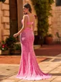 Glam Sheath V-Neck Sweep Train Velvet Sequins Prom Dress