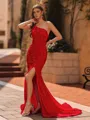 Pretty Sheath One-Shoulder Sweep Train Velvet Sequins Prom Dress